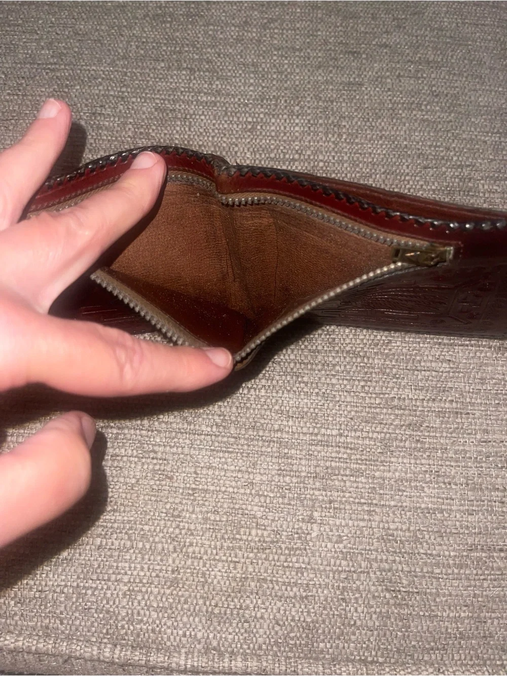 Vintage Tooled Leather Wallet with Native American Design Retro Rustic Farm